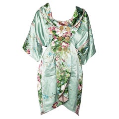 Kenzo Mint Green Floral Print Linen Blend Double Breasted Coat M