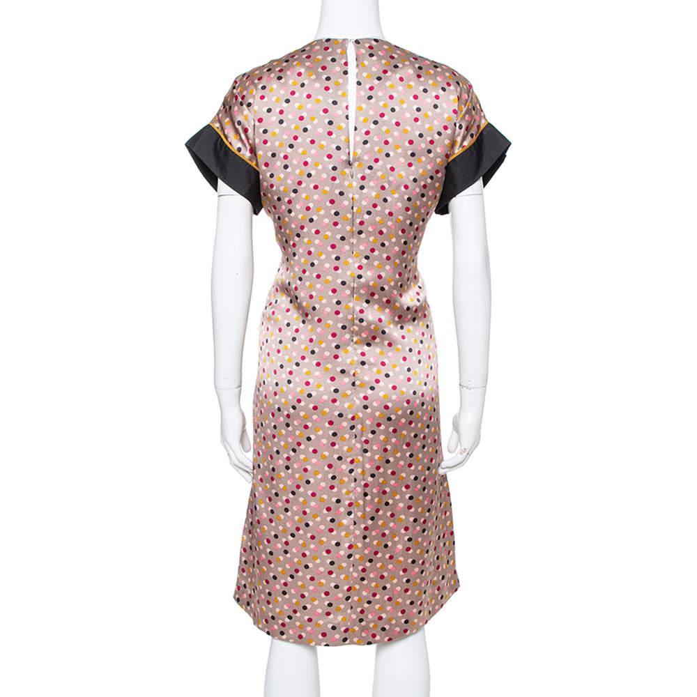 Beige Kenzo - Robe droite en soie imprimée à pois abstraits multicolores M