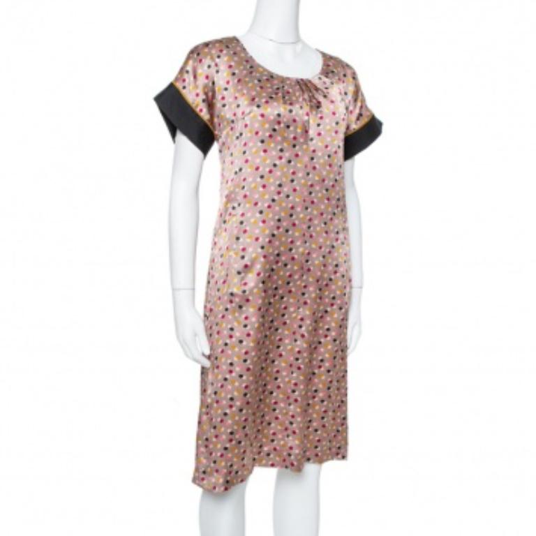 Kenzo Multicolor Abstract Polka Dot Print Silk Shift Dress M For Sale 1