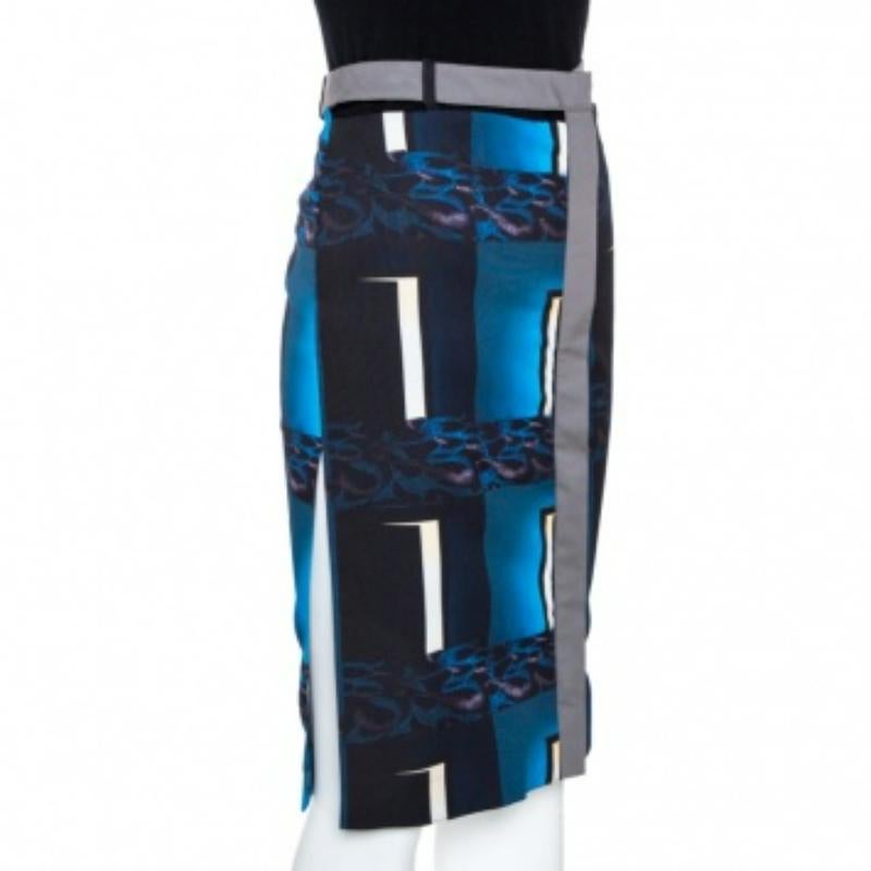 Kenzo Multicolor Abstract Print Side Slit Detail Fitted Skirt M For Sale 1