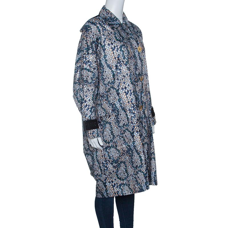 Gray Kenzo Multicolor Animal Scale Printed Lightweight Volume Trench Coat XS