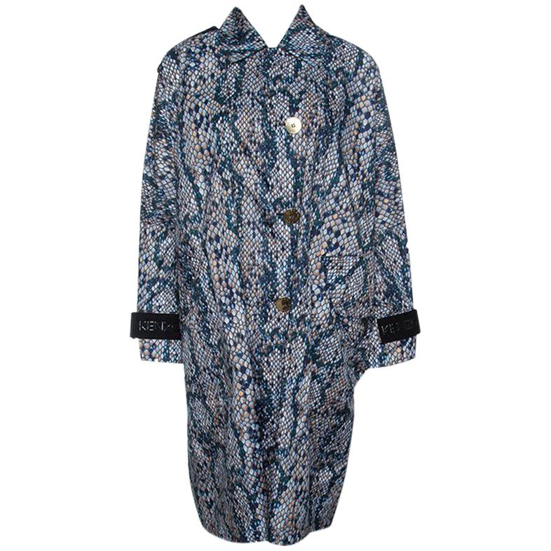 Kenzo Multicolor Animal Scale Printed Lightweight Volume Trench Coat XS