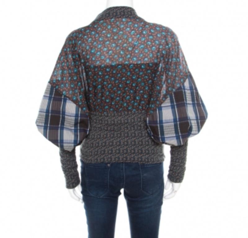 Donna Kenzo - Top Blouson con stampa floreale e a quadri multicolore S in vendita
