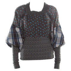 Kenzo Multicolor Floral and Checked Print Blouson Top S