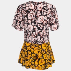 Kenzo Multicolor Floral Print Silk Flared Top M