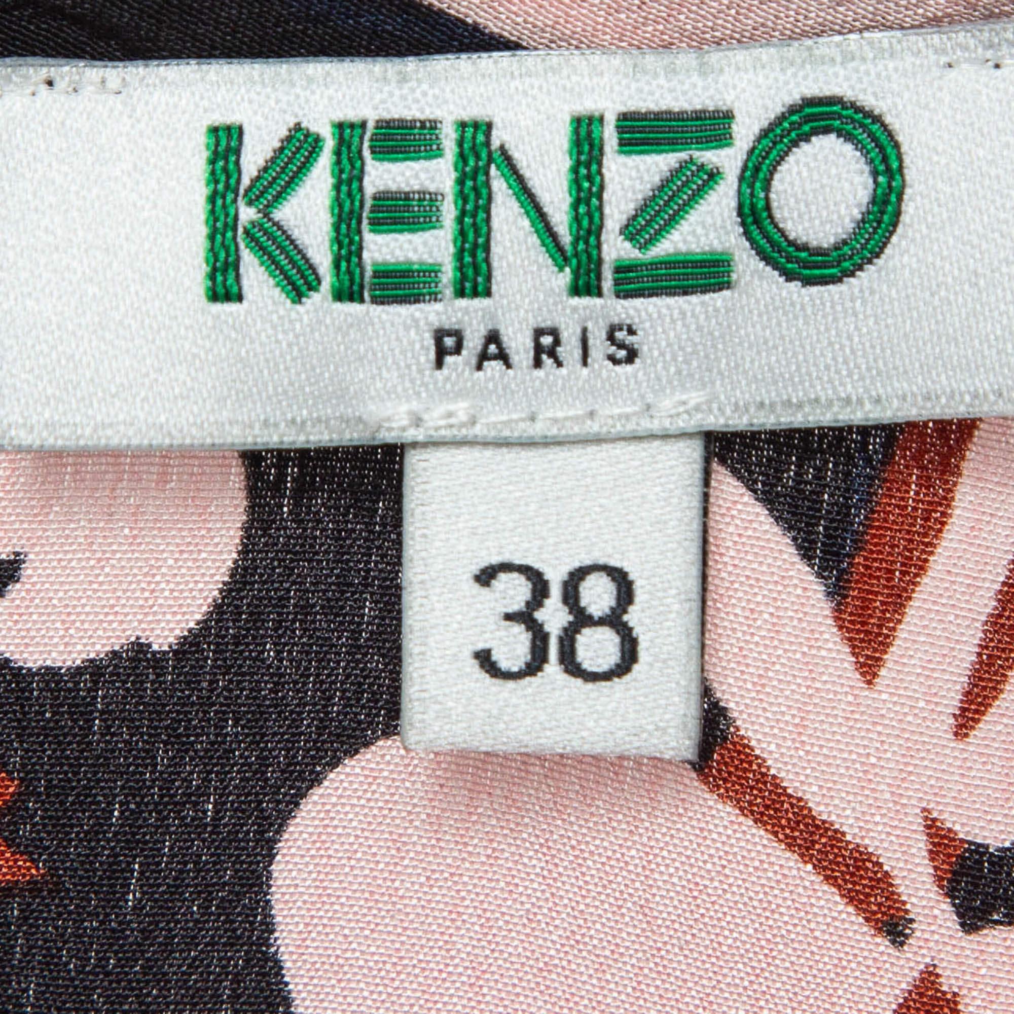 Kenzo Multicolor Floral Print Silk Flared Top M In Good Condition For Sale In Dubai, Al Qouz 2