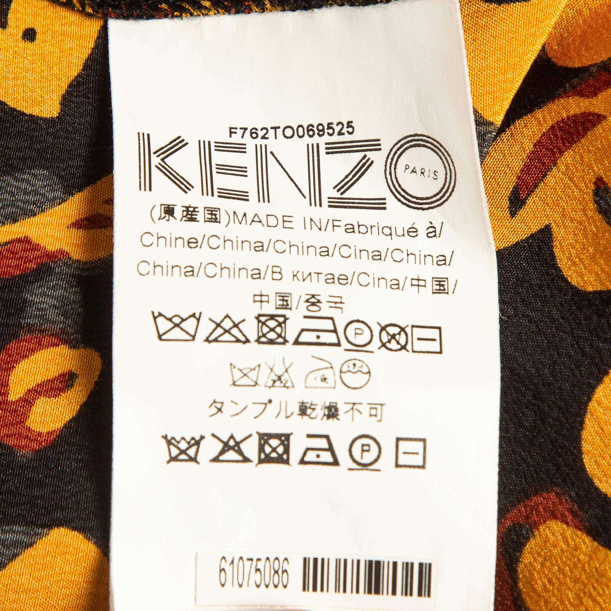 Women's Kenzo Multicolor Floral Print Silk Flared Top M For Sale