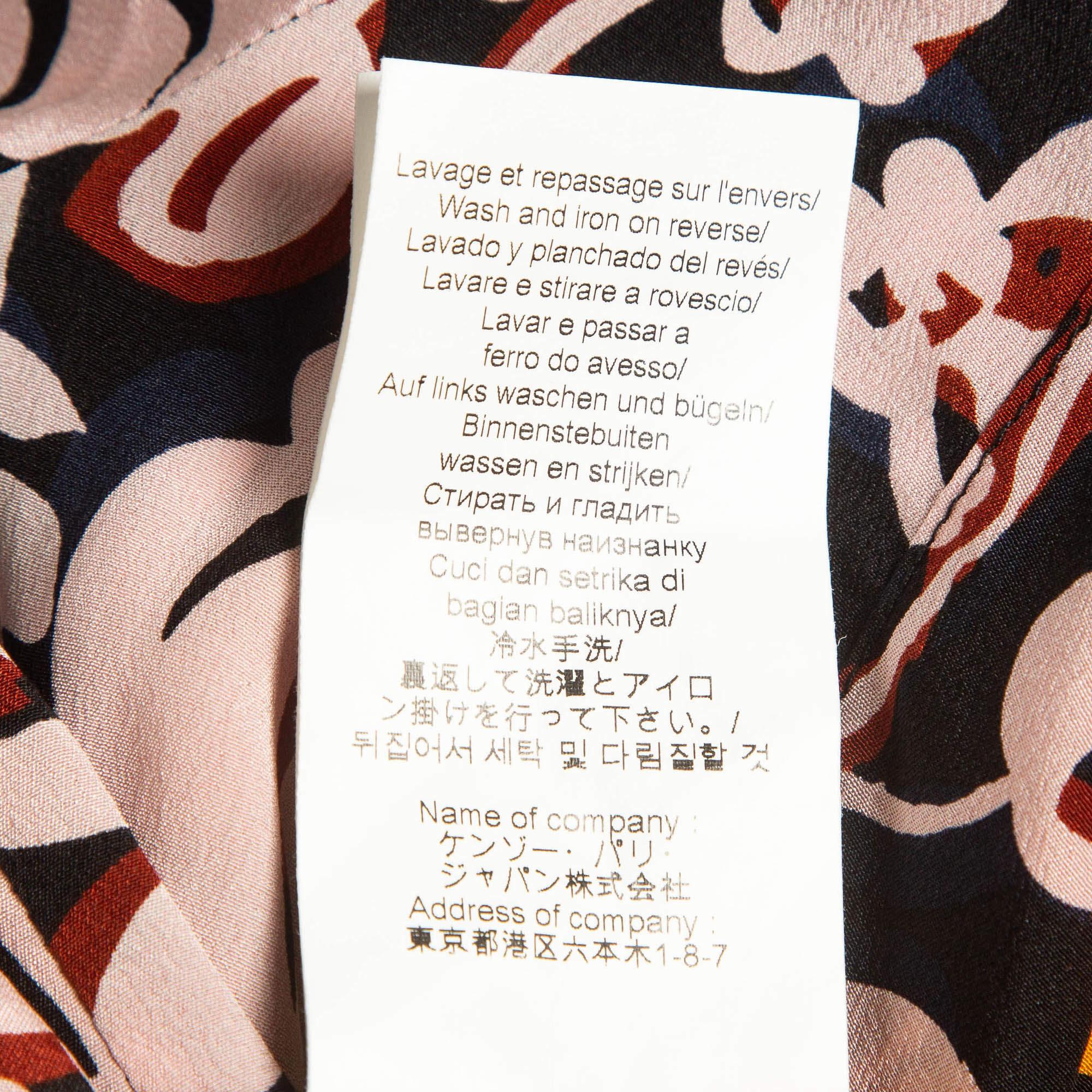 Kenzo Multicolor Floral Print Silk Flared Top M For Sale 1