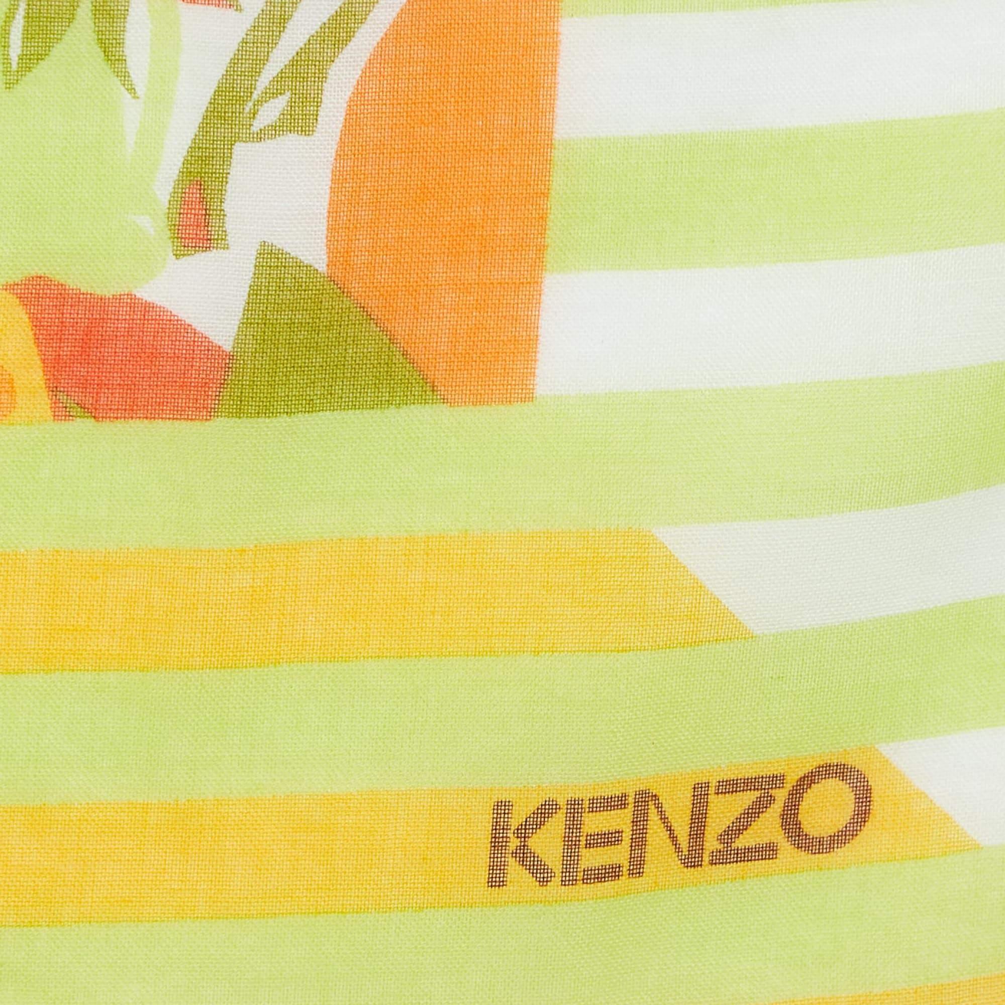 Orange Kenzo Multicolor Fruits Print Cotton Square Scarf For Sale