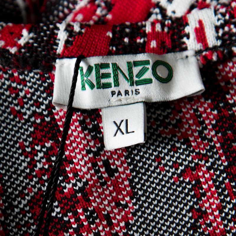 Women's Kenzo Multicolor Jacquard Knit Curved Overlap Bodice Detail Dress XL