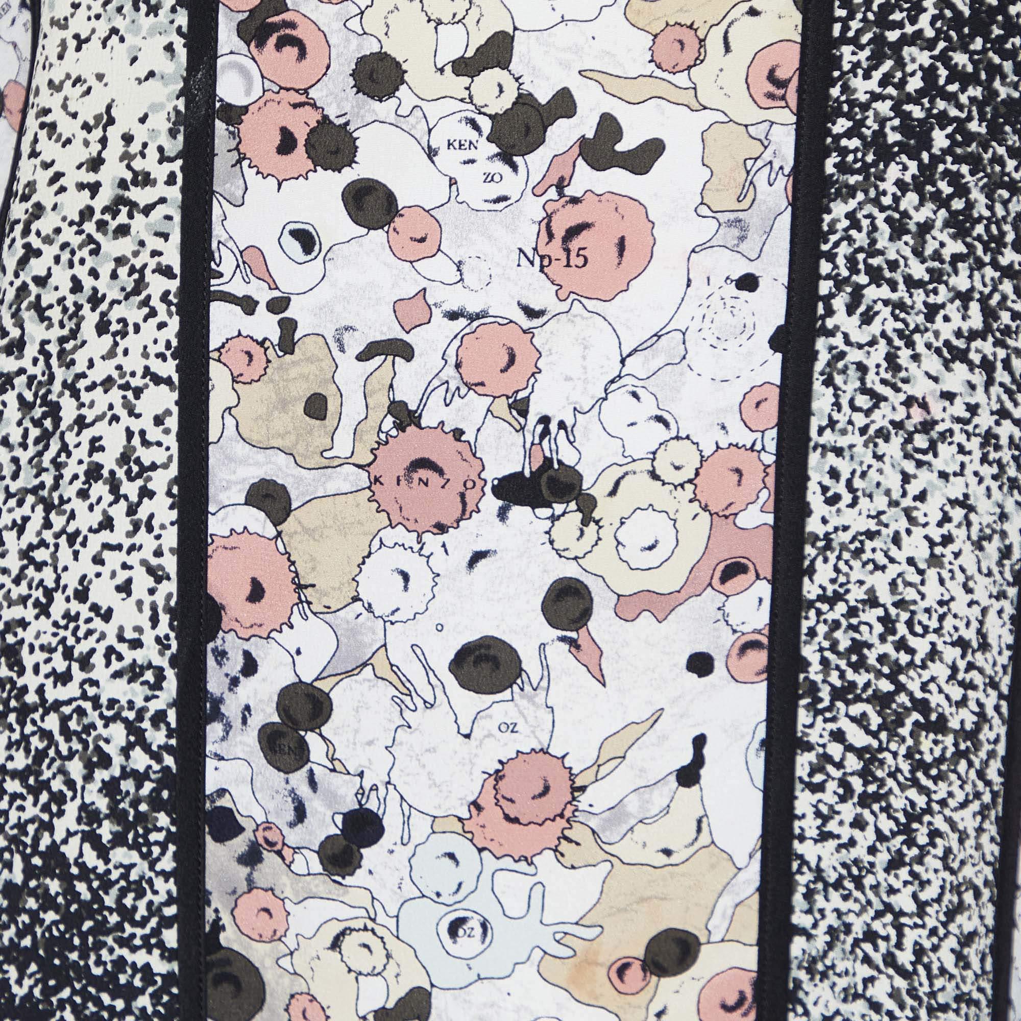 Gris Kenzo, tunique ajustée en soie imprimée multicolore, taille M en vente