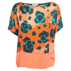 Kenzo Blouse ajustée décontractée en soie imprimée multicolore M