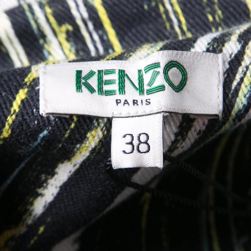 Women's Kenzo Multicolor Printed Cotton Twill Zip Detail Long Sleeveless Jacket M