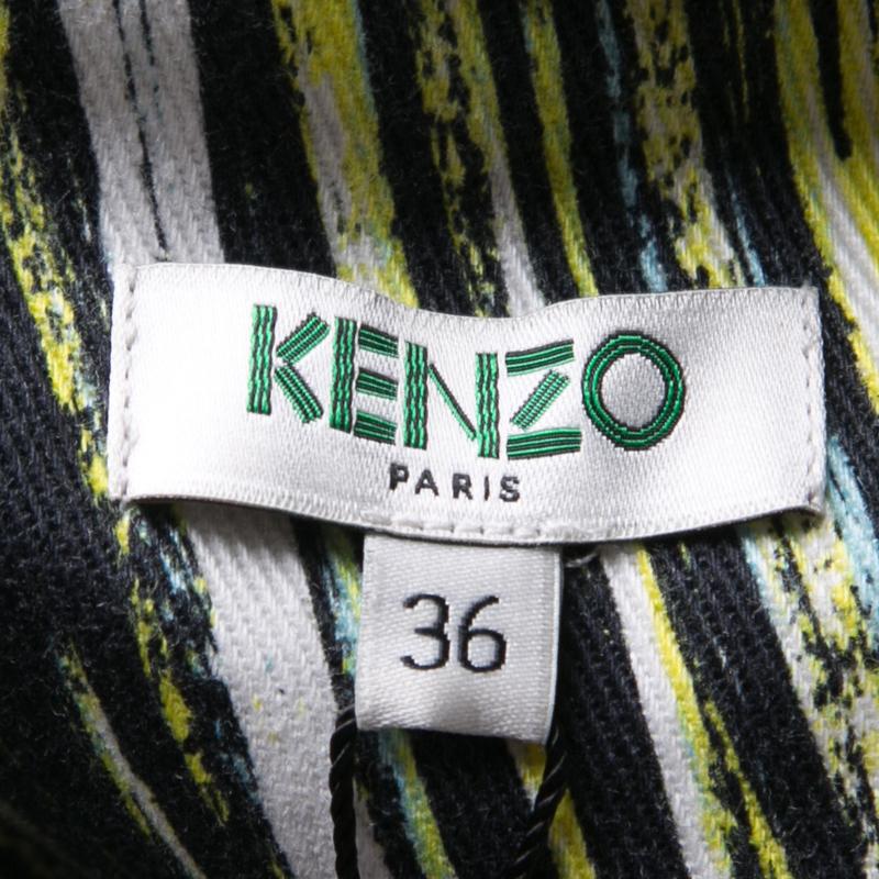 Women's Kenzo Multicolor Printed Cotton Twill Zip Detail Long Sleeveless Jacket S