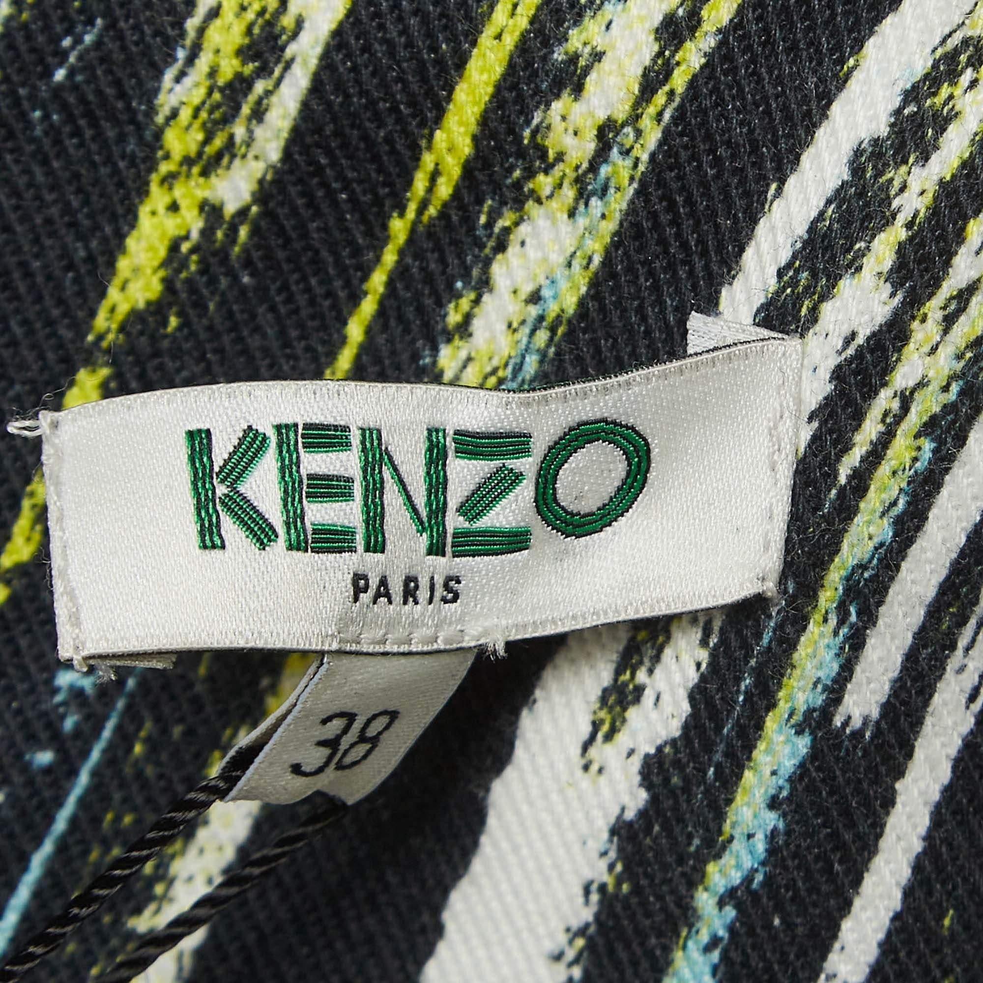 Kenzo Multicolor Printed Cotton Zip Detailed Sleeveless  Jacket M In New Condition For Sale In Dubai, Al Qouz 2