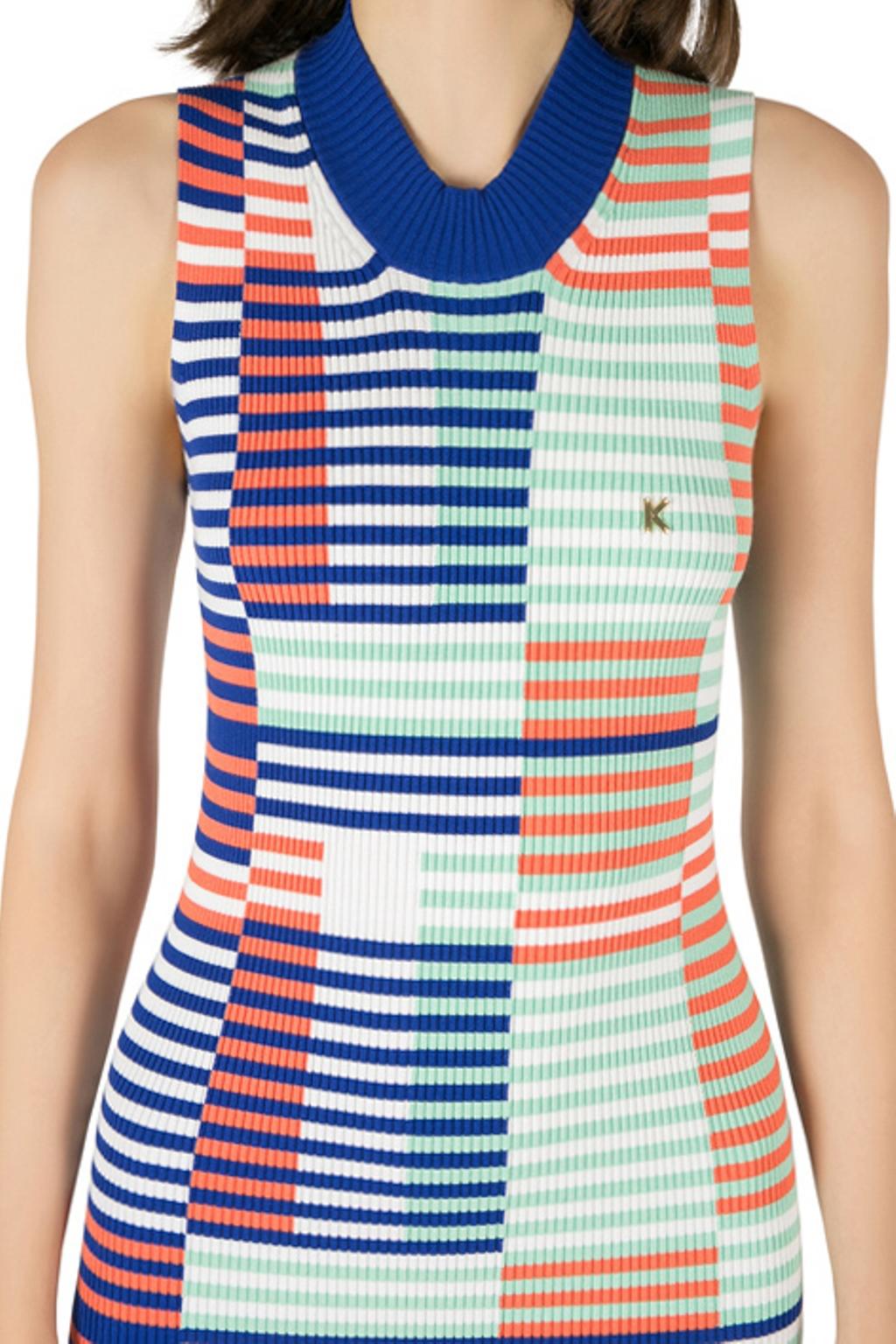 Women's Kenzo Multicolor Rib Knit Striped Sleeveless Bodycon Dress M