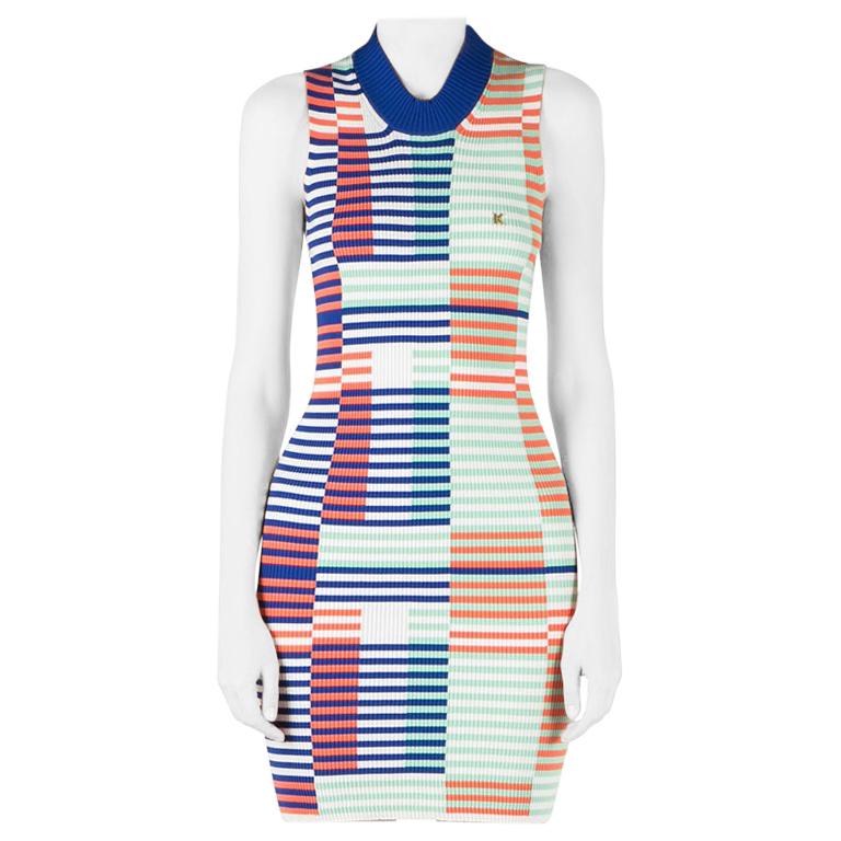Kenzo Multicolor Rib Knit Striped Sleeveless Bodycon Dress M