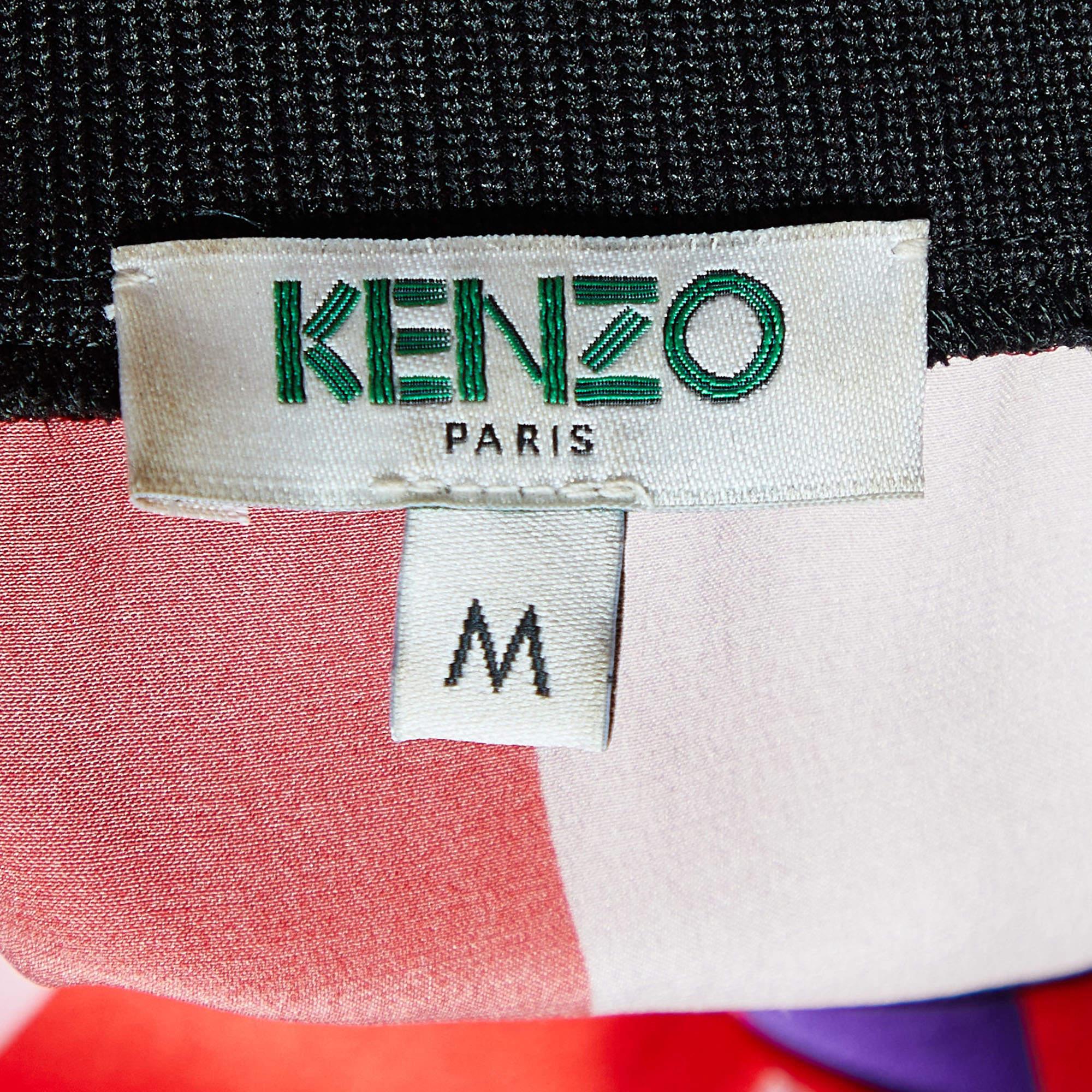 Women's Kenzo Multicolor Satori Print Silk V-Neck Shirt M For Sale