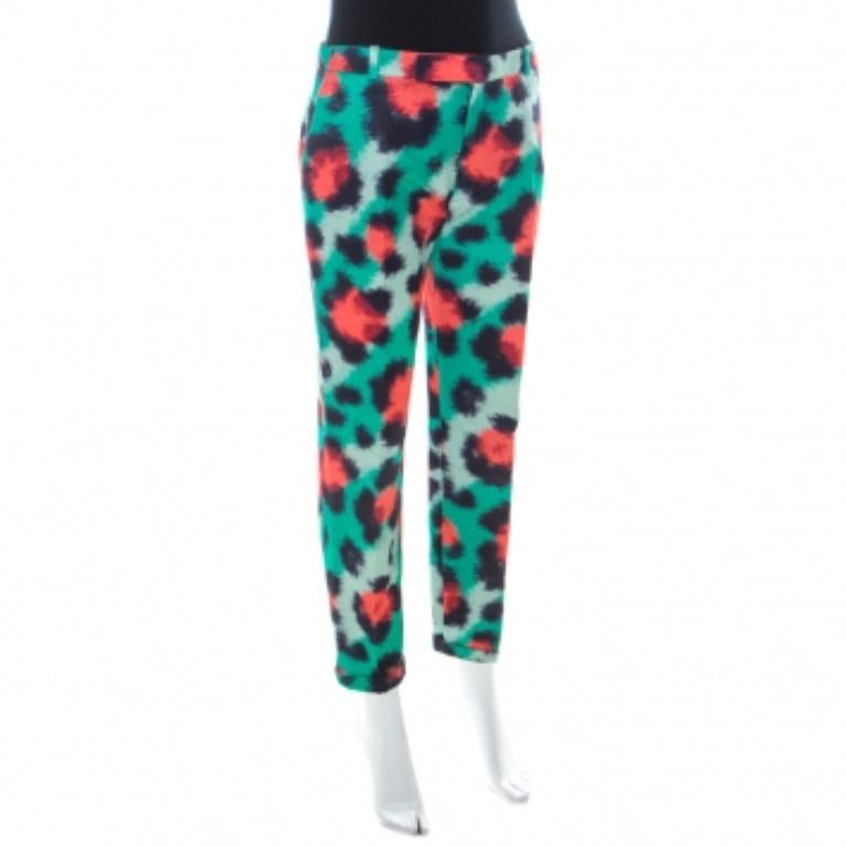 Blu Kenzo, pantaloni affusolati in misto cotone con stampa scarabocchi multicolore M. I. in vendita