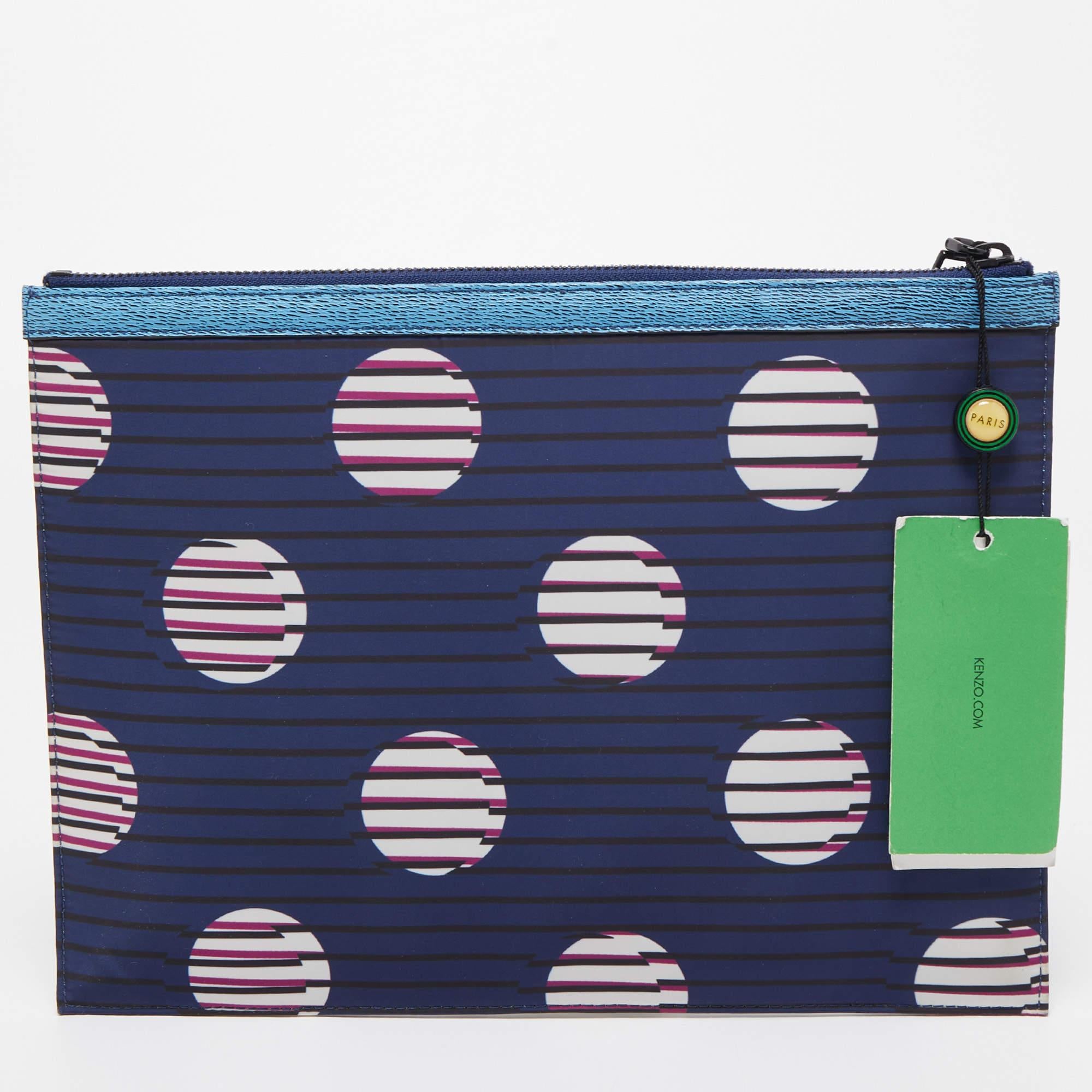 Kenzo Multicolor Striped Nylon and Leather A4 Zip Pouch In Good Condition For Sale In Dubai, Al Qouz 2