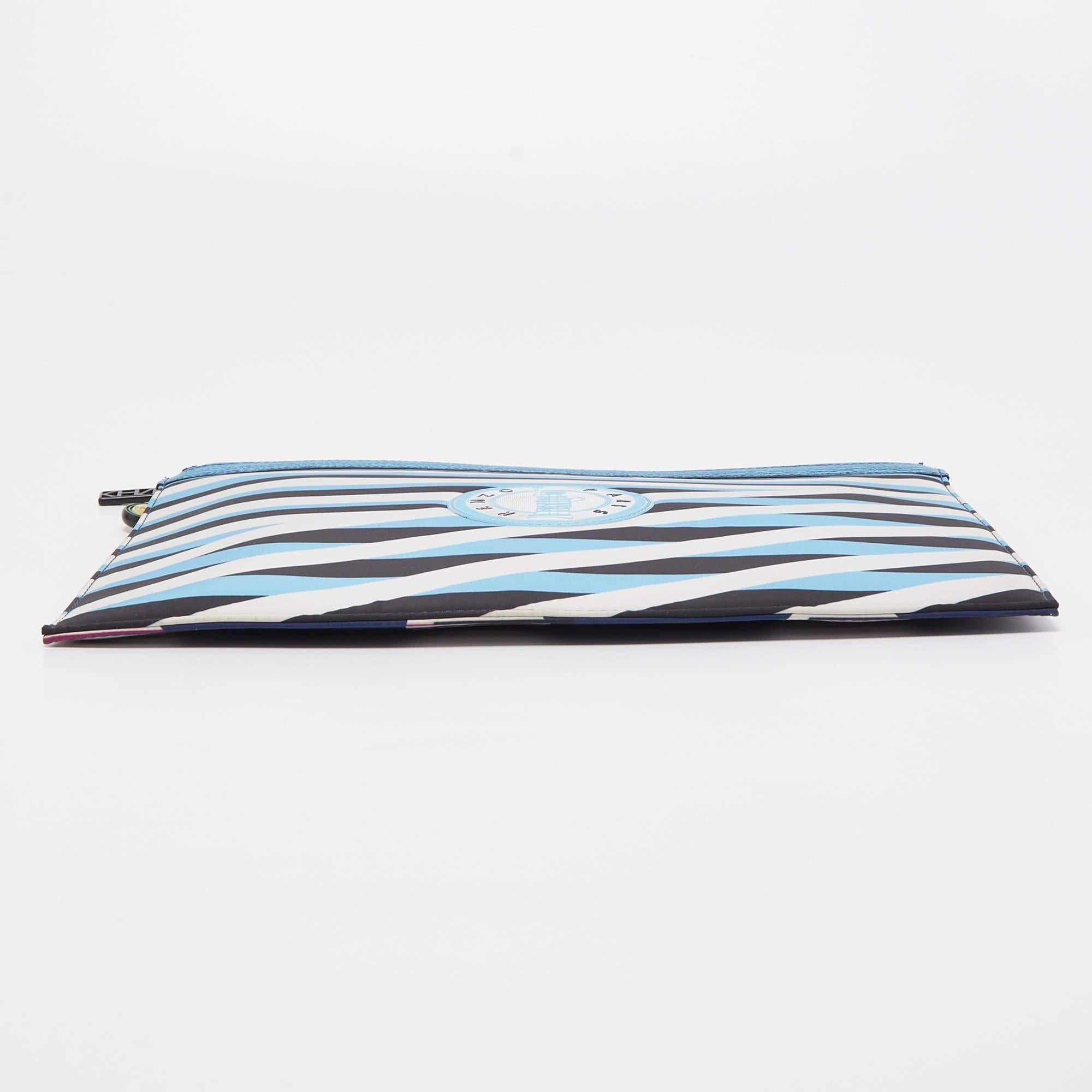Kenzo Multicolor Striped Nylon and Leather A4 Zip Pouch For Sale 1