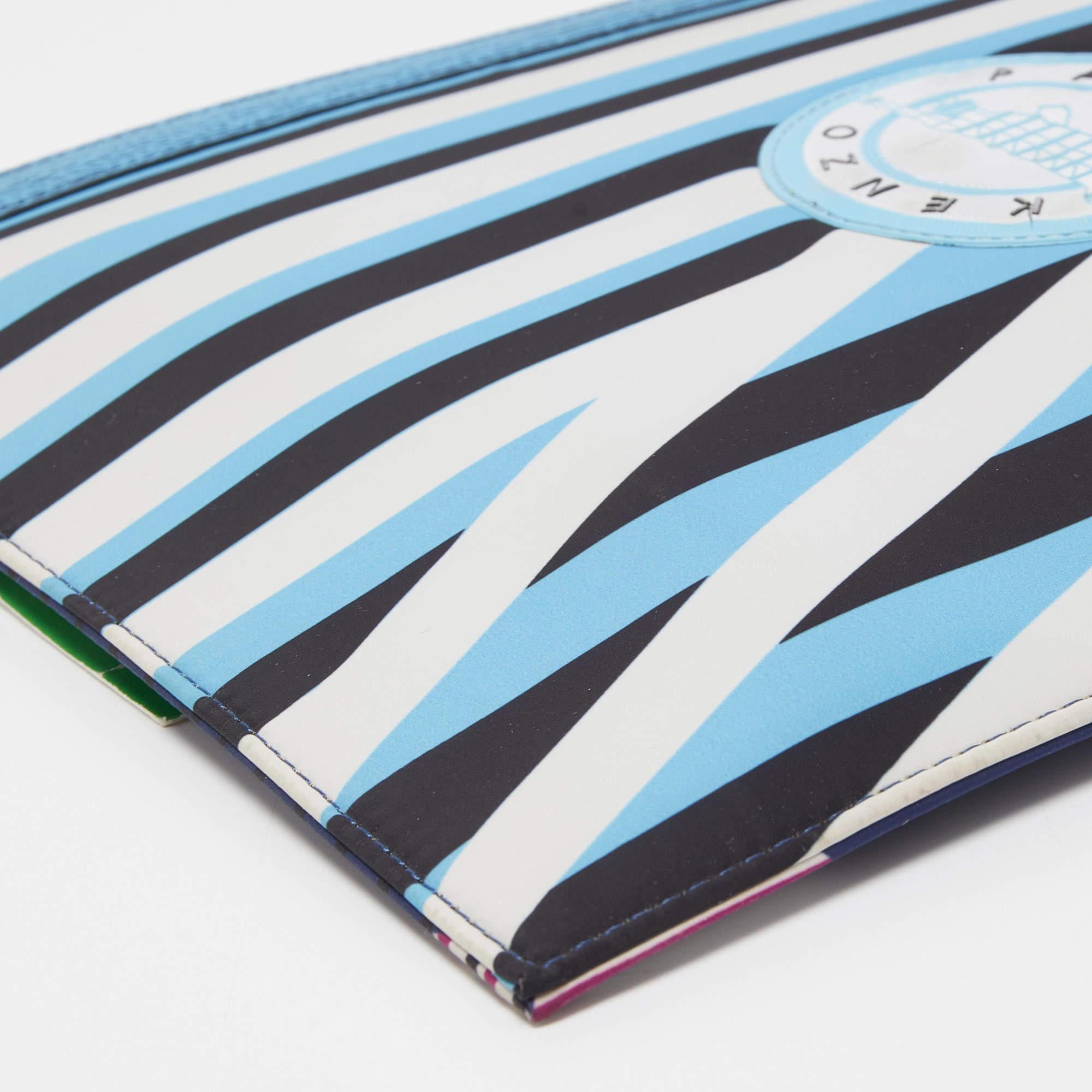 Kenzo Multicolor Striped Nylon and Leather A4 Zip Pouch For Sale 4