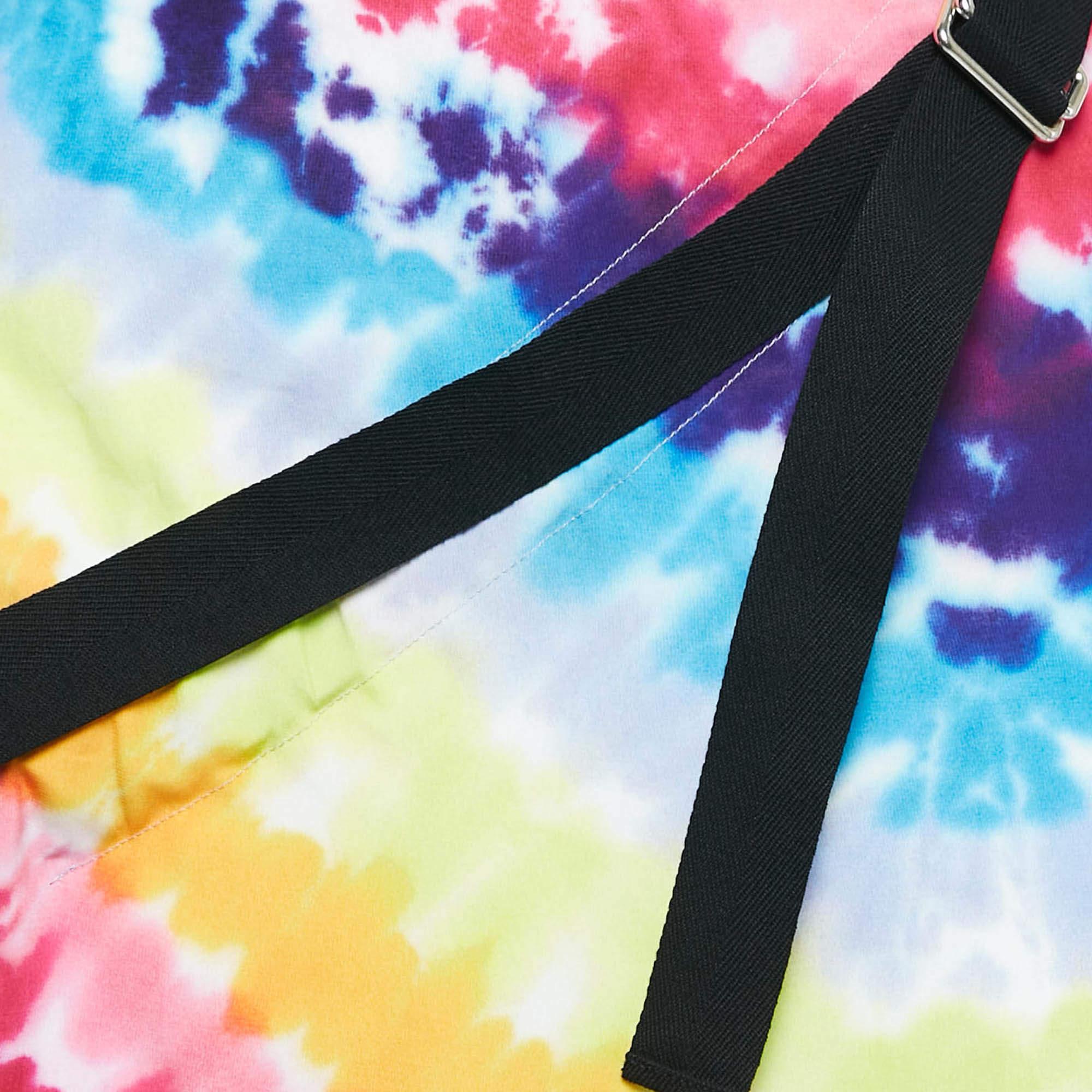 Beige Kenzo Multicolor Tie-Dye Print Satin Belted Midi Skirt M For Sale
