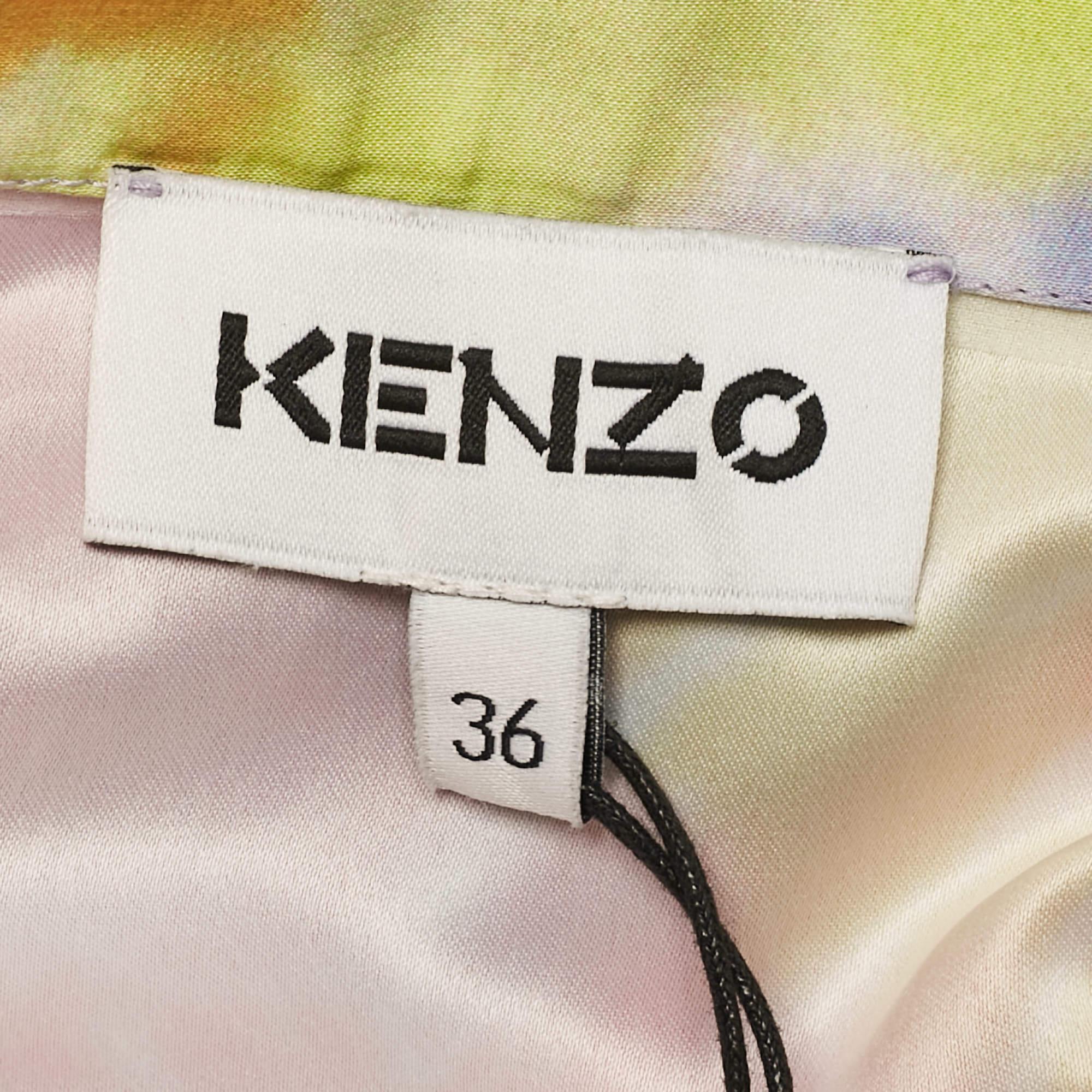 Kenzo - Jupe midi ceinturée en satin imprimé tie-dye multicolore M Neuf - En vente à Dubai, Al Qouz 2