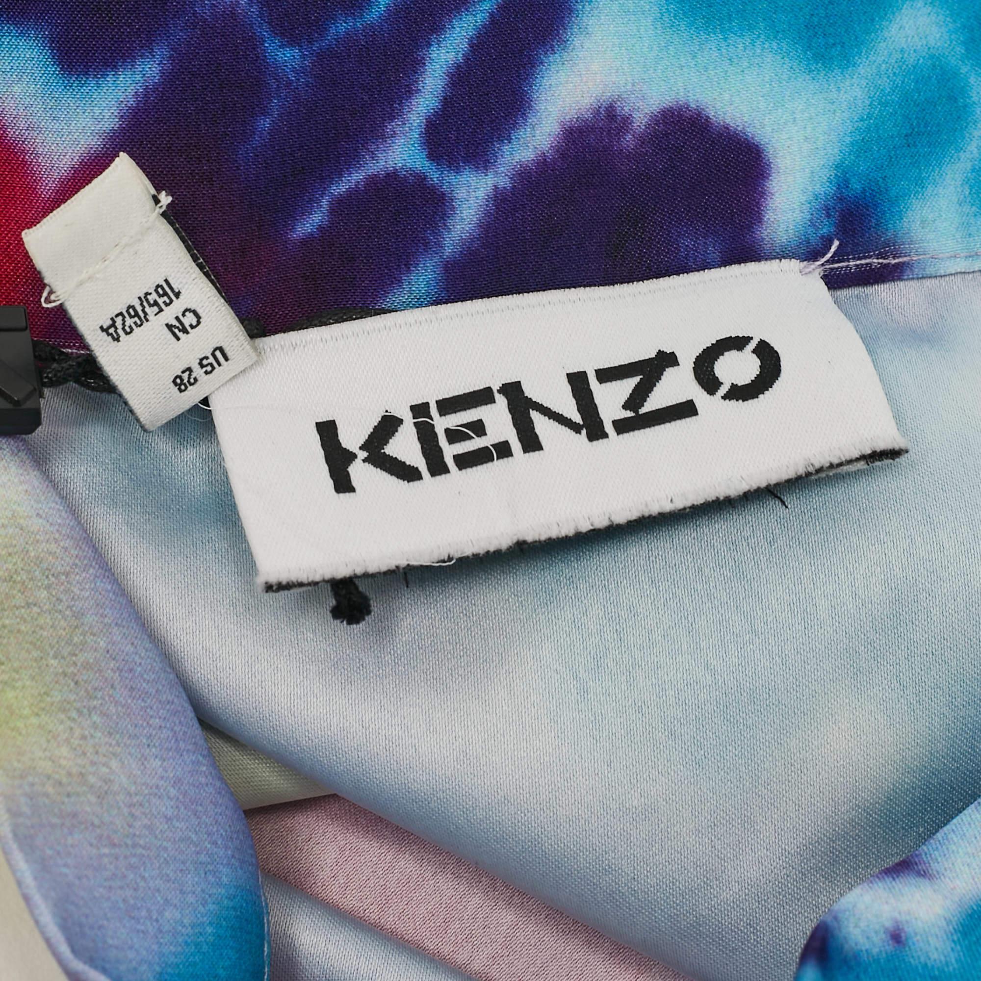 Kenzo Multicolor Tie-Dye Print Satin Belted Midi Skirt M In New Condition For Sale In Dubai, Al Qouz 2