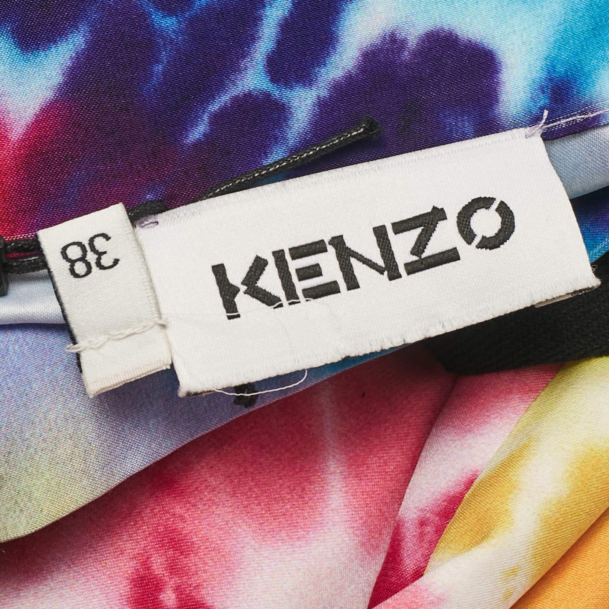 Women's Kenzo Multicolor Tie-Dye Print Satin Belted Midi Skirt M For Sale