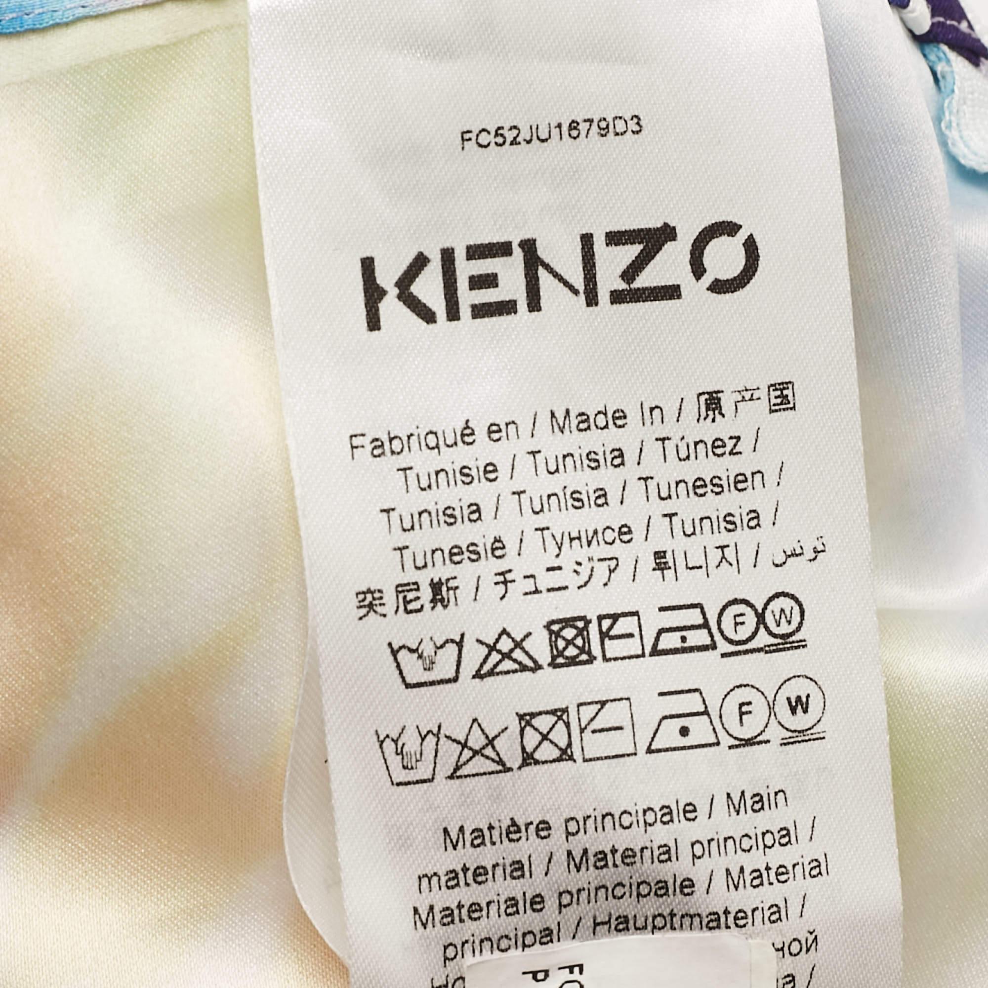 Kenzo - Jupe midi ceinturée en satin imprimé tie-dye multicolore M en vente 1
