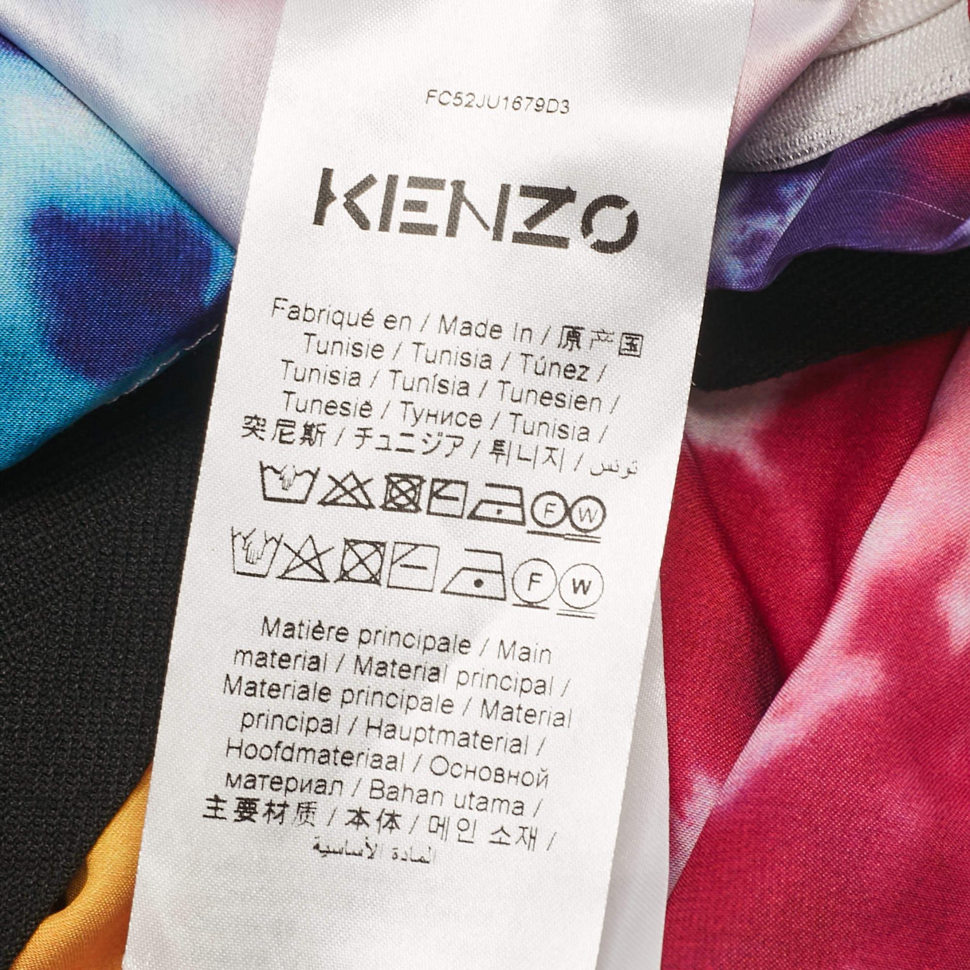 Kenzo Multicolor Tie-Dye Print Satin Belted Midi Skirt M For Sale 1