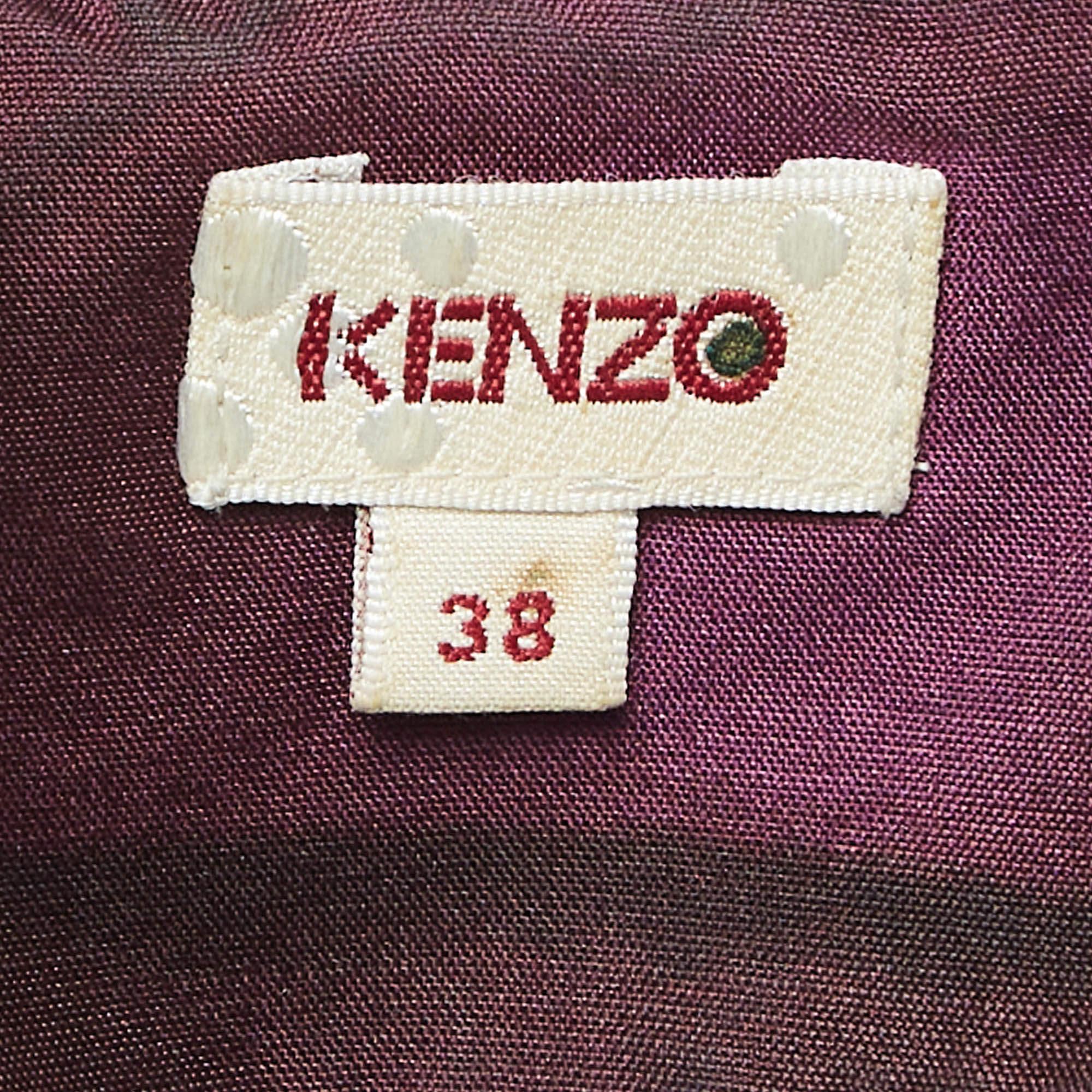 Kenzo - Robe midi en soie imprimée tulipe multicolore M Pour femmes en vente