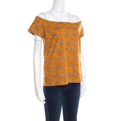 Kenzo Mustard Scribble Print Cotton Off Shoulder Top XL