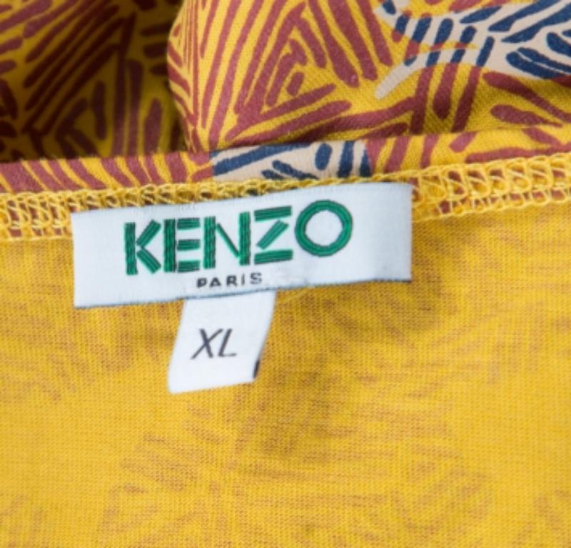 Marrone Kenzo - Top off shoulder in cotone con stampa scarabocchi senape XL in vendita