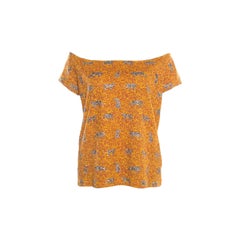 Kenzo Mustard Scribble Print Cotton Off Shoulder Top XL