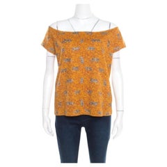 Kenzo - Top off shoulder in cotone con stampa scarabocchi senape XL