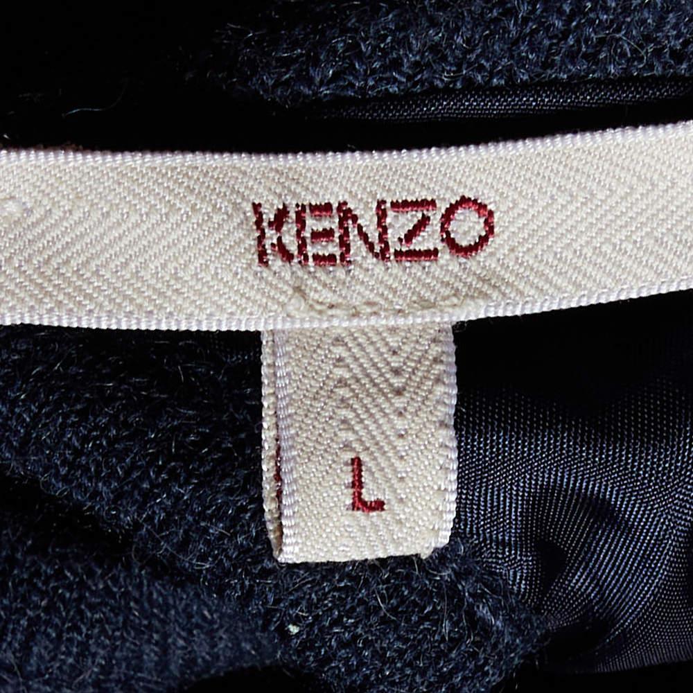 Women's Kenzo Navy Blue Alpaca Knit & Silk Sleeve Tank Top L For Sale