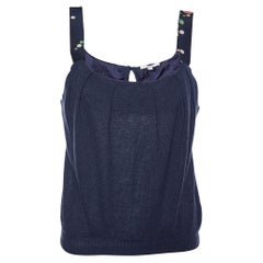 Kenzo Navy Blue Alpaca Knit 
Silk Sleeve Tank Top L