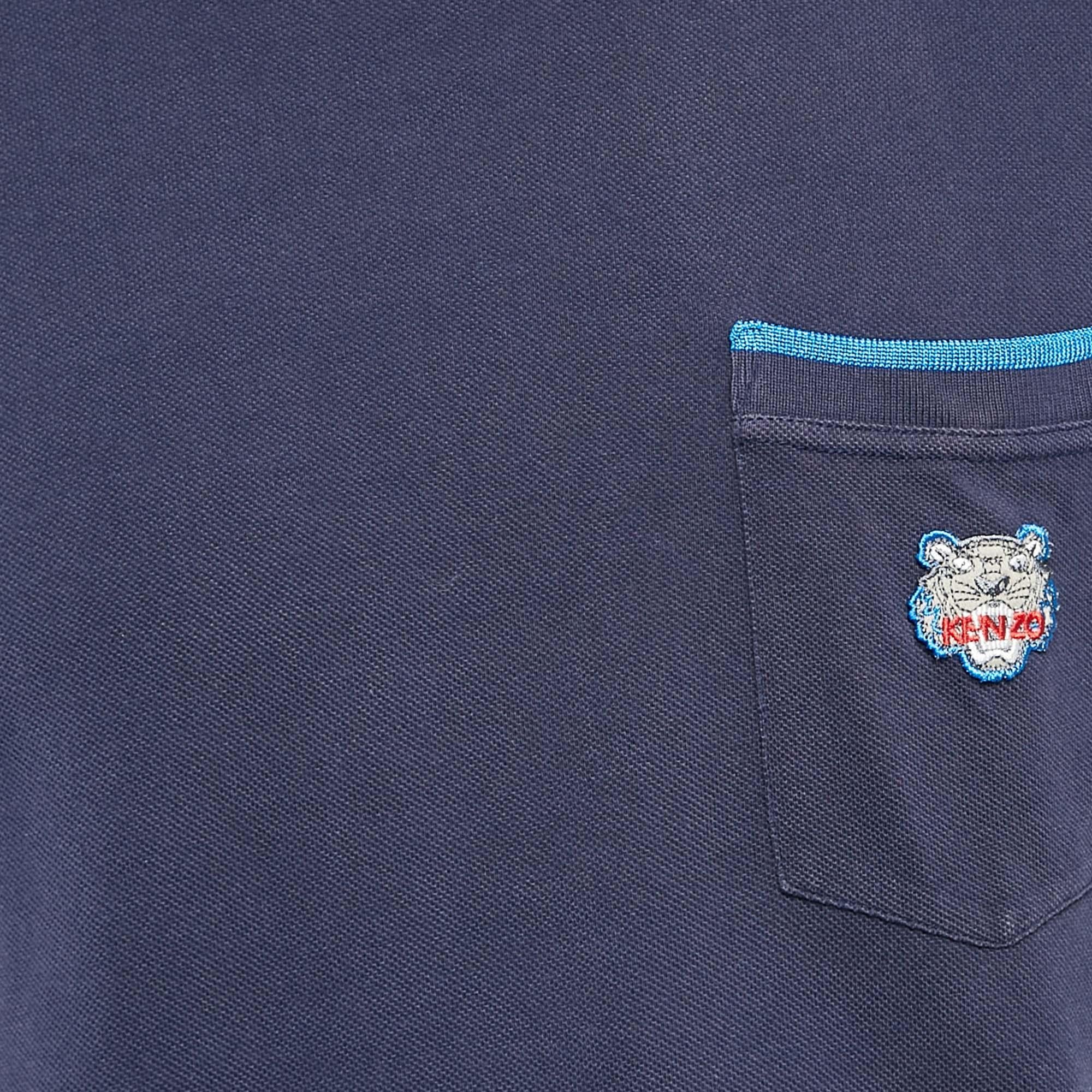 Blu Kenzo - Maglietta patchwork con tigre in cotone blu navy XL in vendita