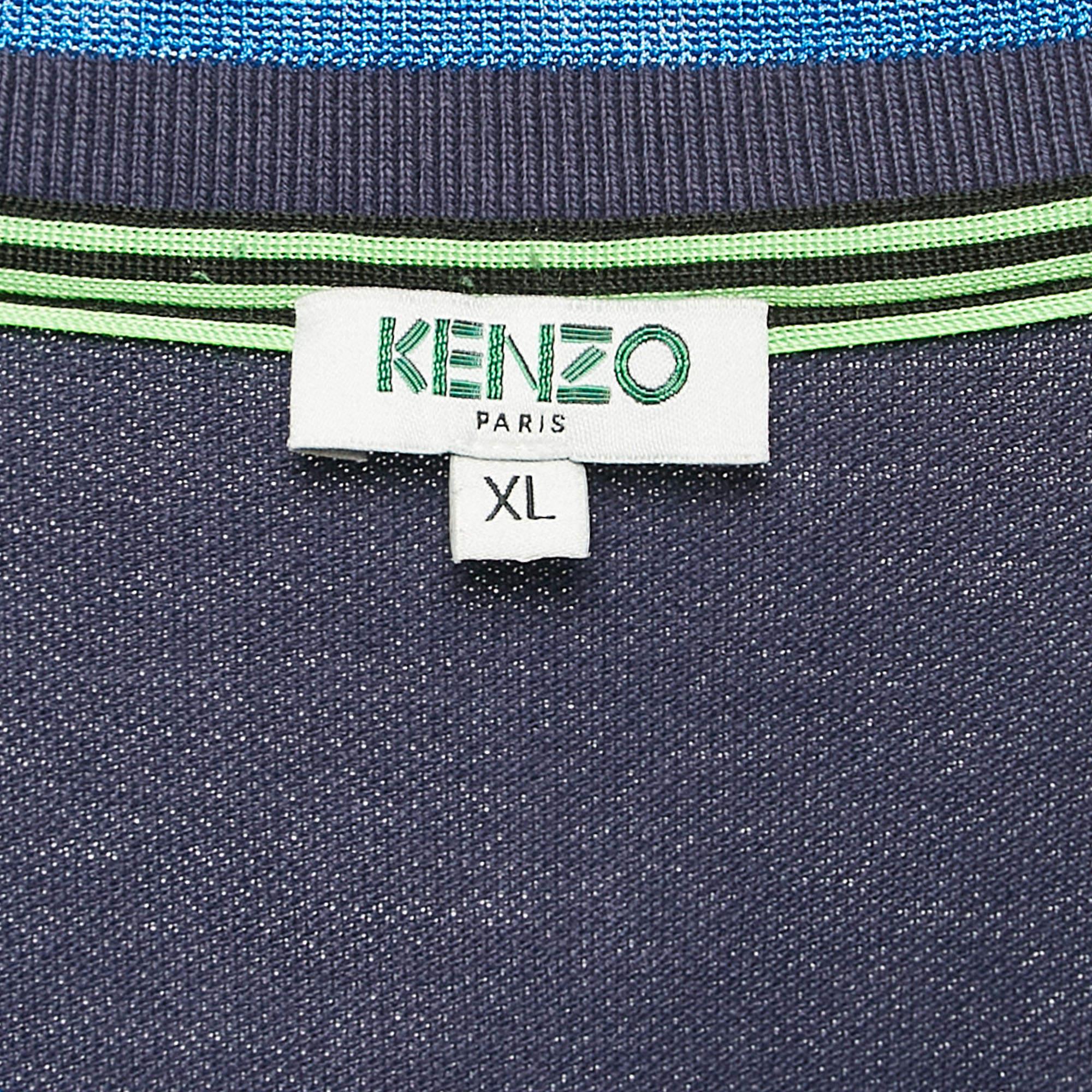 Kenzo - Maglietta patchwork con tigre in cotone blu navy XL In condizioni discrete in vendita a Dubai, Al Qouz 2