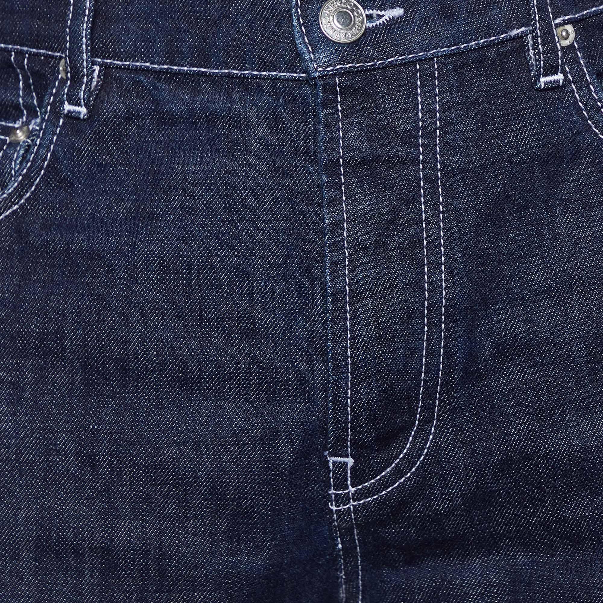 Kenzo Navy Blue Denim Logo Patch Pocket Jeans S In Good Condition For Sale In Dubai, Al Qouz 2