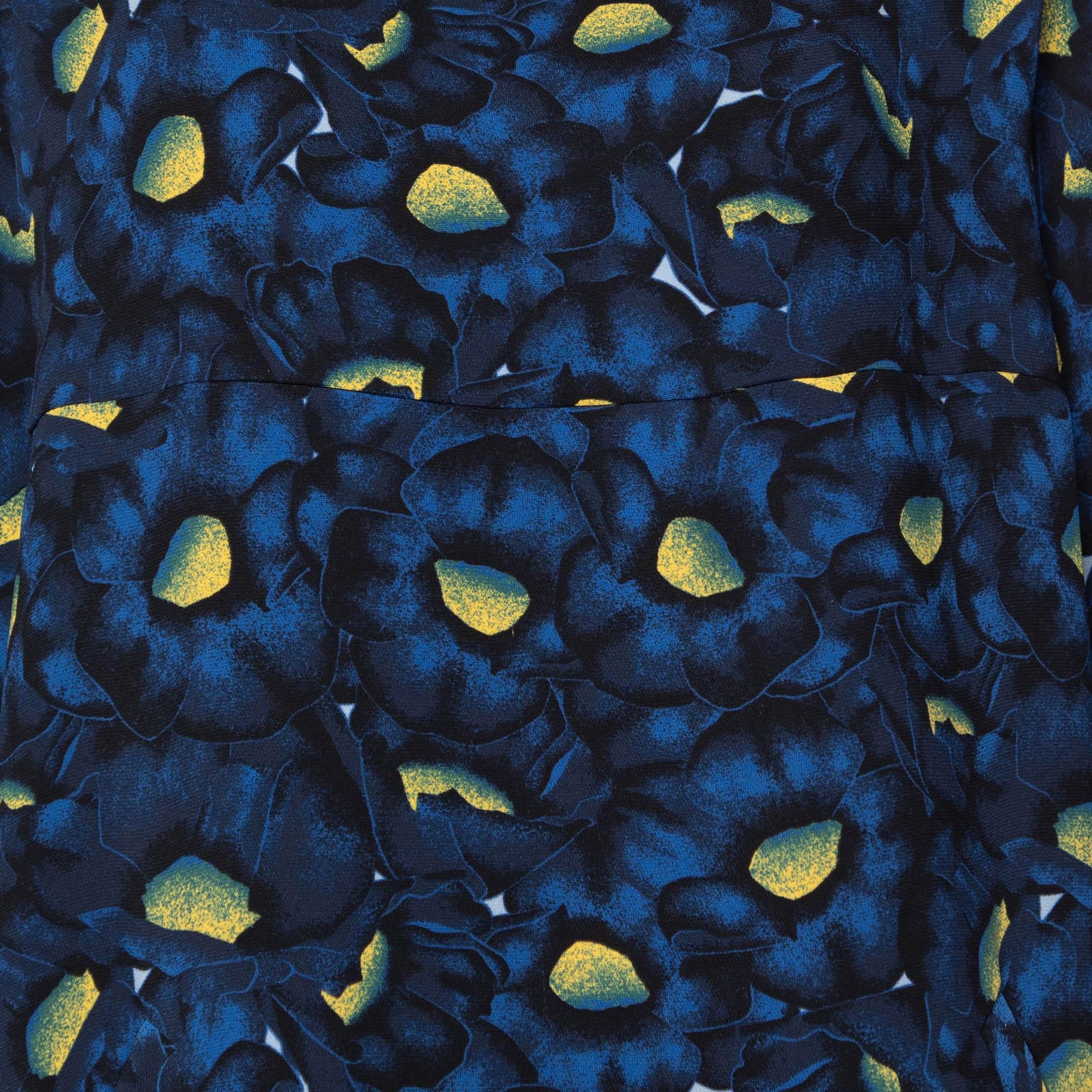 Black Kenzo Navy Blue Floral Print Crepe Oversized Blouse M For Sale
