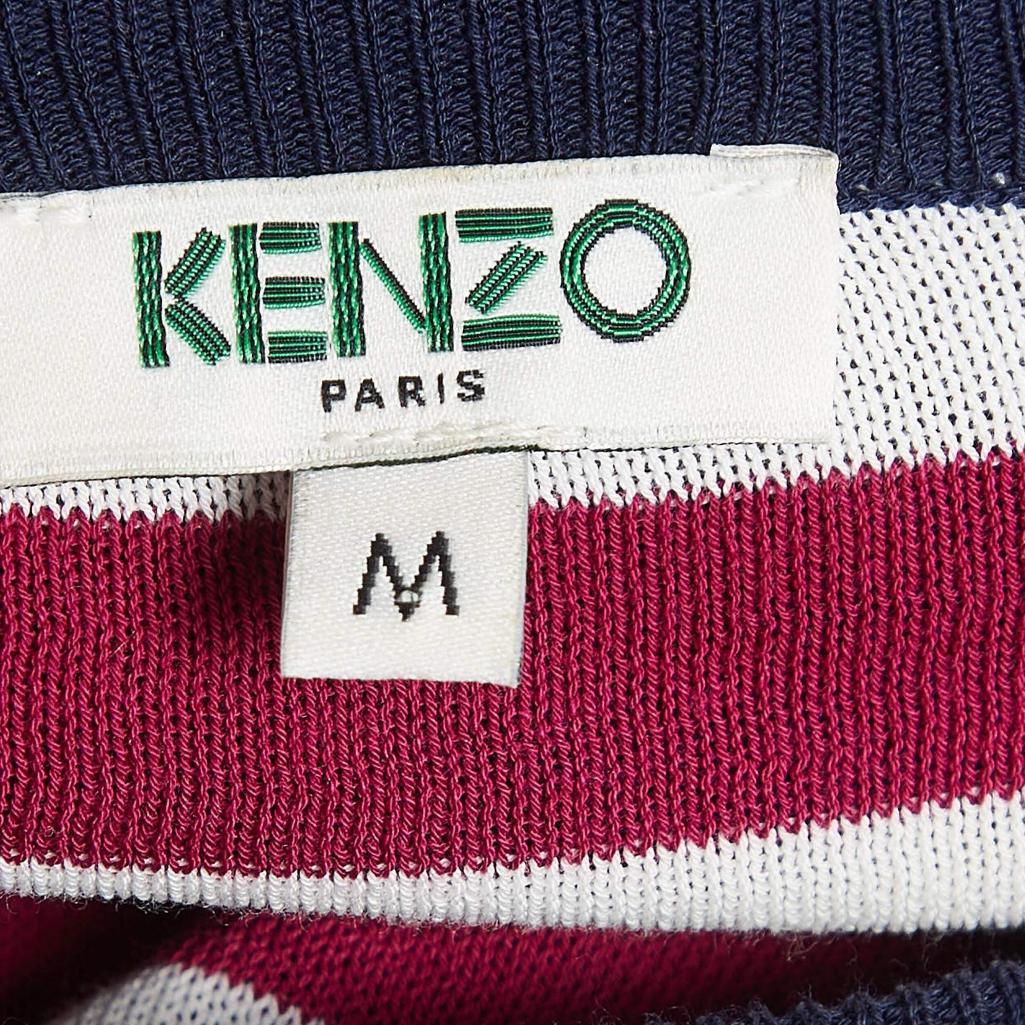 Kenzo Navy Blue Knit Layered Crew Neck Sweatshirt M In Excellent Condition In Dubai, Al Qouz 2