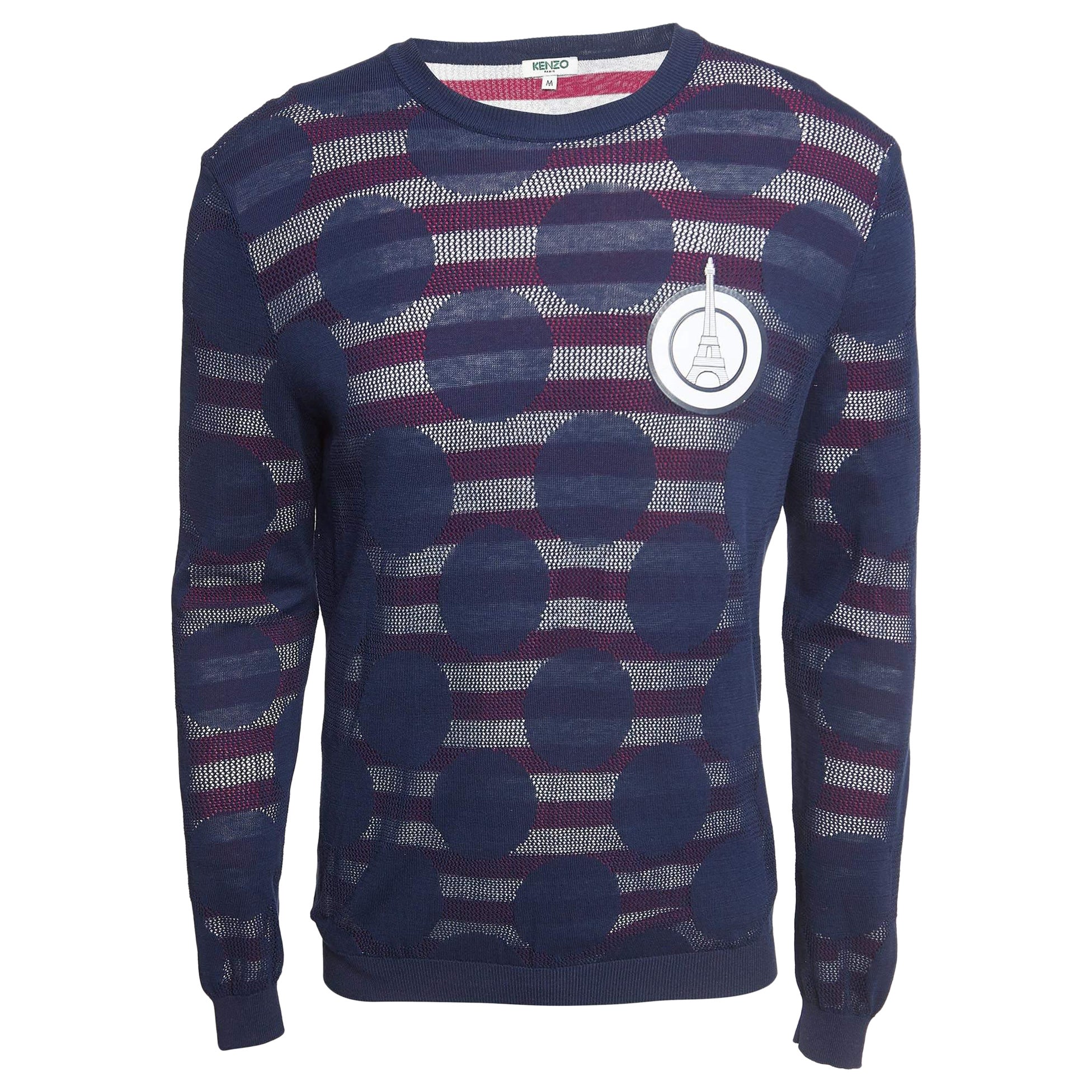 Kenzo Navy Blue Knit Layered Crew Neck Sweatshirt M