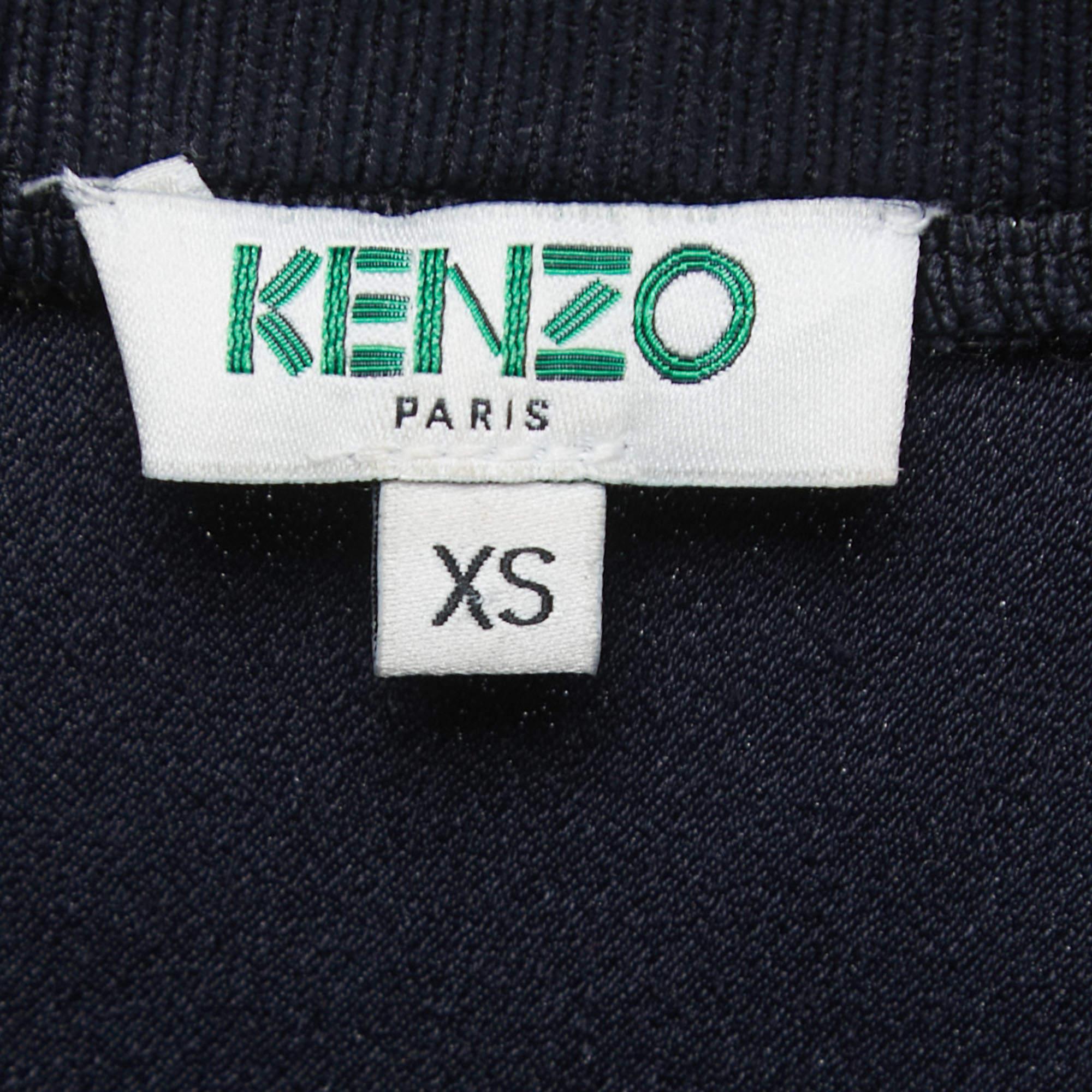 Kenzo Navy Blue Logo Embroidered Crepe Crew Neck Sweatshirt XS For Sale 1