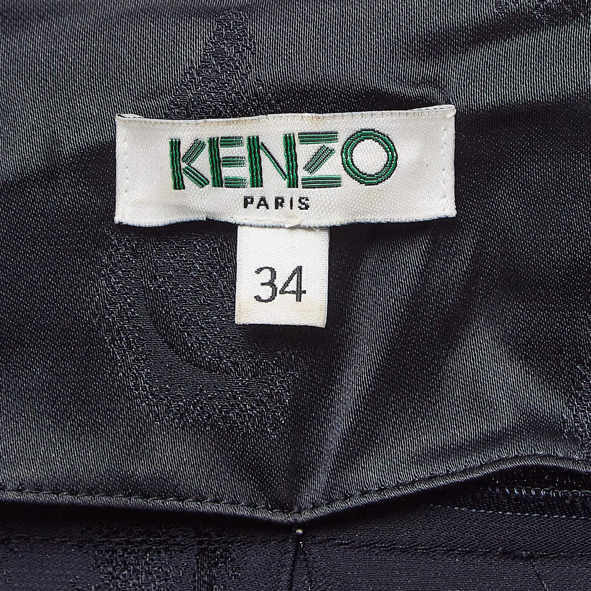 Kenzo Navy Blue Patterned Satin Loose Fit Mini Dress S In Good Condition For Sale In Dubai, Al Qouz 2