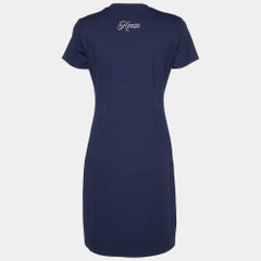 Kenzo Navy Blue Printed Cotton Knit Mini Dress L