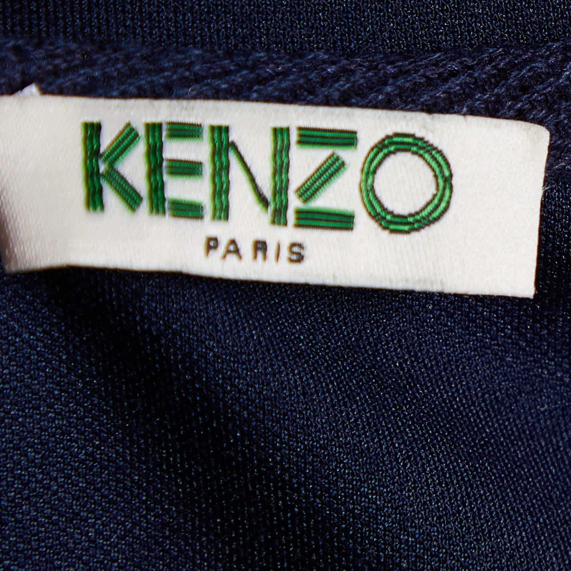 Women's Kenzo Navy Blue Printed Cotton Knit Mini Dress L For Sale