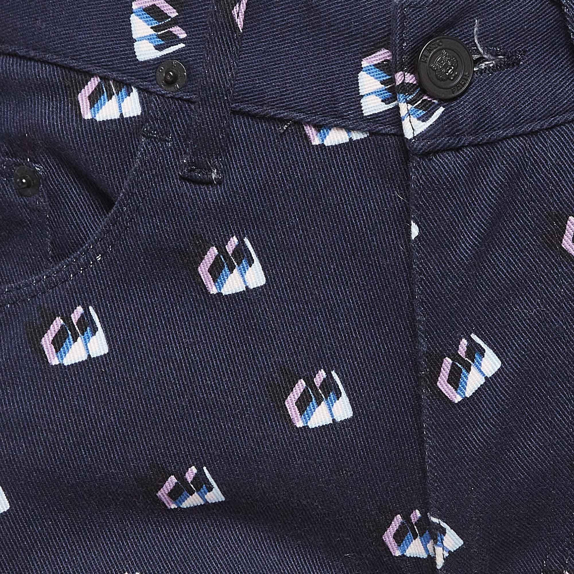 Black Kenzo Navy Blue Printed Denim Jeans M Waist 30